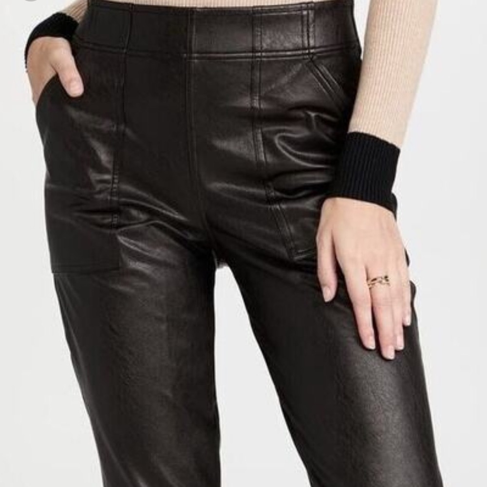 SPANX Sleek Black Faux Leather Joggers - Picture 2 of 9